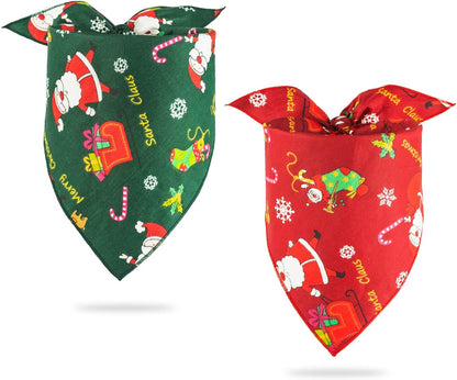 Merry Christmas Dog Bandana Pet Triangle Scarf- 2 Pack Dog Holiday Bandanas Bib Cat Bandana Christmas - Seasonal Dog Bandana Cotton Neckerchief, Ideal Gift for Pet Cat Kitten Dog Puppy Doggy