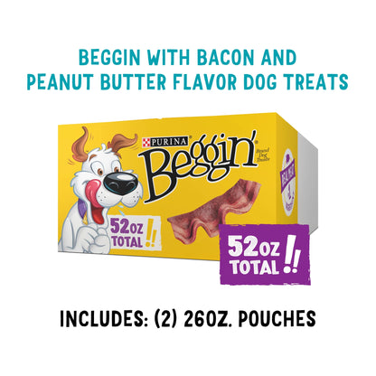 Purina  Strips Dog Treats, Bacon and Peanut Butter Flavored Dog Treats, 26 Oz Pouch (2 Pack)