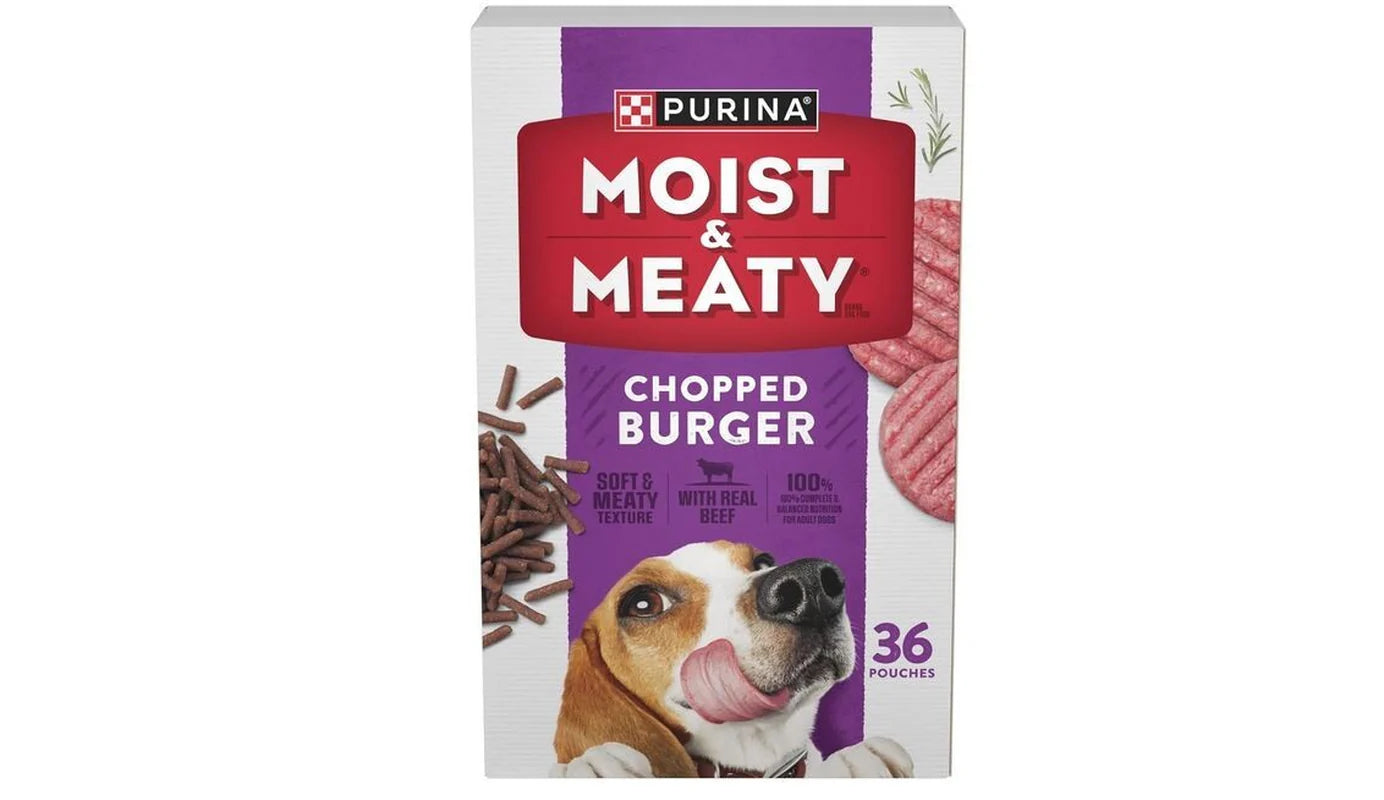 Purina Moist and Meaty Dog Food Chopped Burger Soft Dog Food Pouches - 36 Ct.
